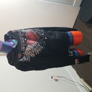 Sinful/ Affliction Med Black/white/ red heart with wings hoodie.